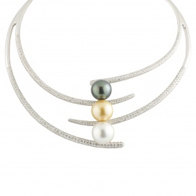 White Gold Diamond and Pearl Choker